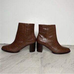 Madewell Chocolate Croc-Embossed Ankle Booties